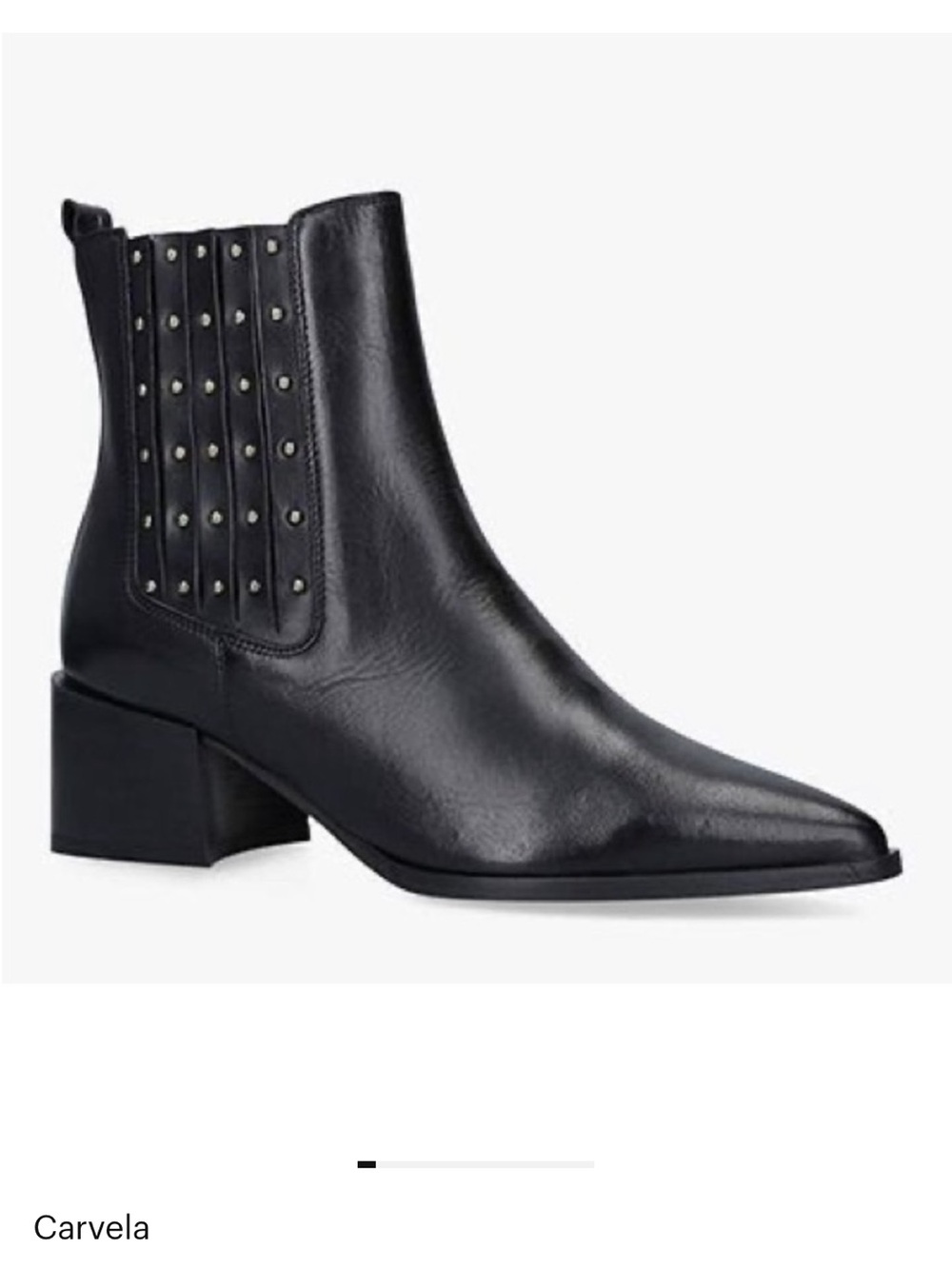 Carvela 7.5 pull on tall Chelsea Pointy Ankle Boots Booties Black Leather Studs